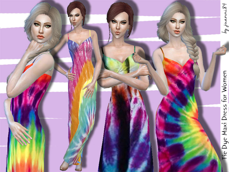 Tie Dye Maxi Dress for Women / Sims 4 CC