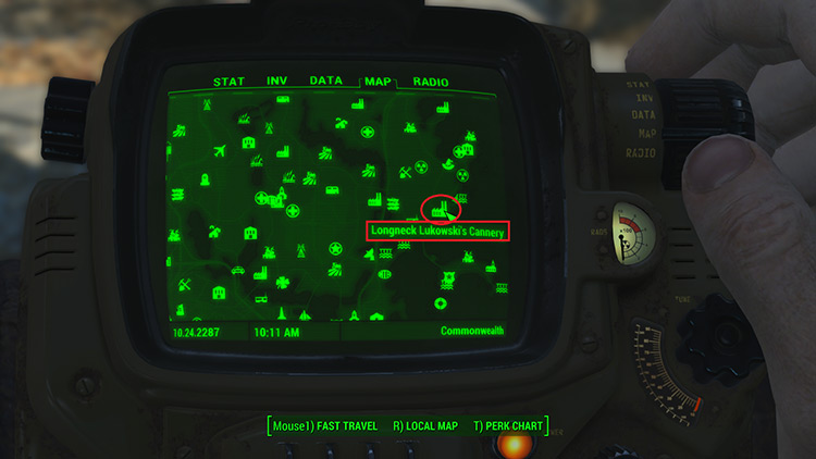 Longneck Lukowski's Cannery on the map of the Commonwealth / Fallout 4