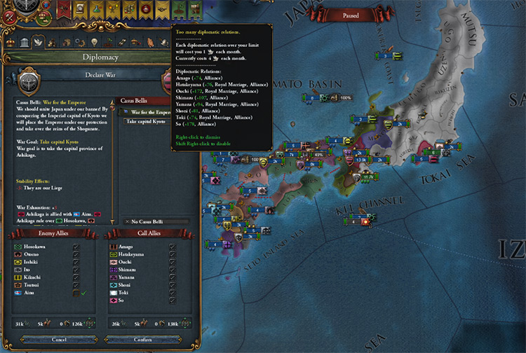 Allying as many daimyo as possible before declaring / EU4