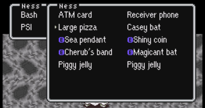 Inventory menu when choosing the Goods command / Earthbound