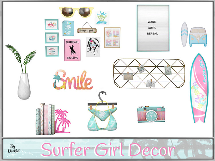 Surfer Girl Decorations / Sims 4 CC