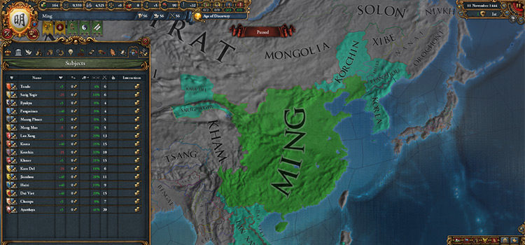Ming Tributaries at game start (EU4)