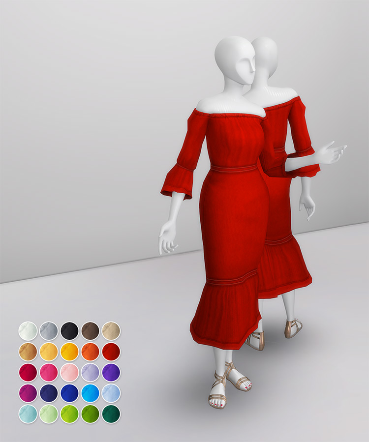 Off-Shoulder Midi Dress / Sims 4 CC