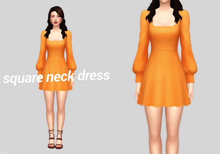 Square Neck Dress / Sims 4 CC