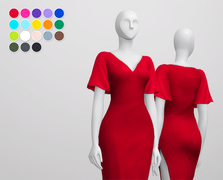 V-Shape Midi Dress / Sims 4 CC