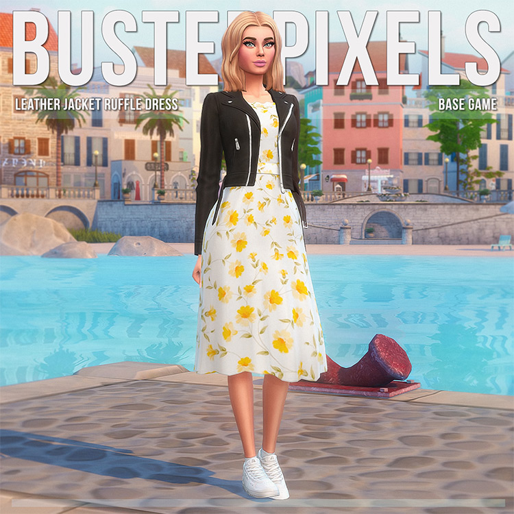 Leather Jacket Ruffle Dress / Sims 4 CC