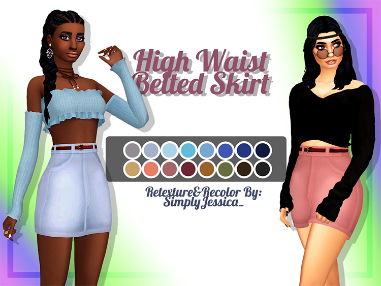 High Waist Belted Skirt / Sims 4 CC