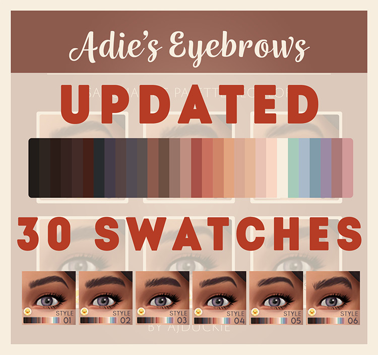 Adie’s Eyebrows: Saccharine Palette Recolors by ajduckie / TS4 CC
