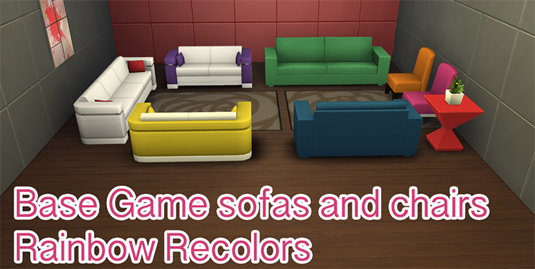 Base Game Sofas and Chairs Rainbow Recolors by rainbow sparkles / TS4 CC