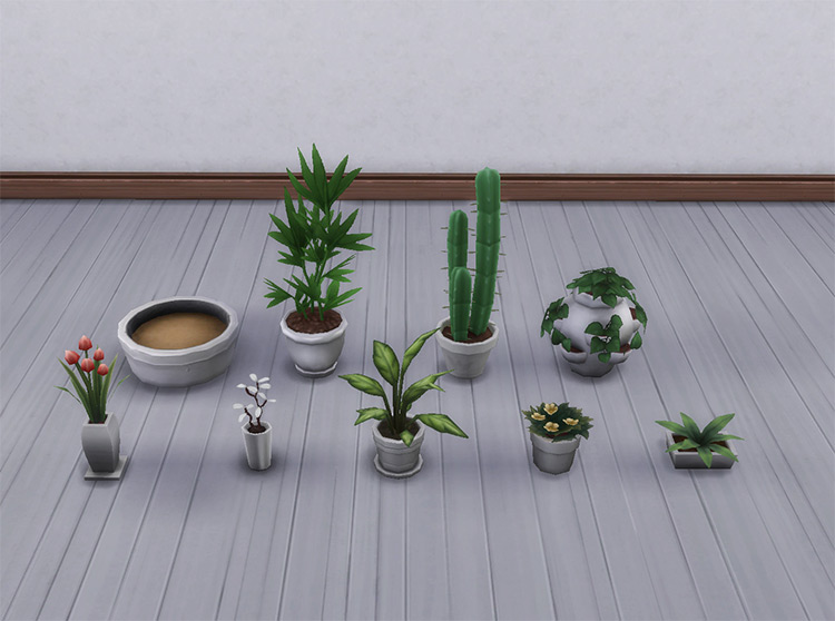 Matching Recolors for 9 Base Game Plants by simsi45 / Sims 4 CC