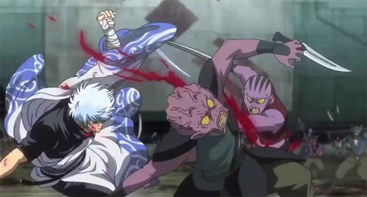 Gintoki Sataka fighting aliens Gintama