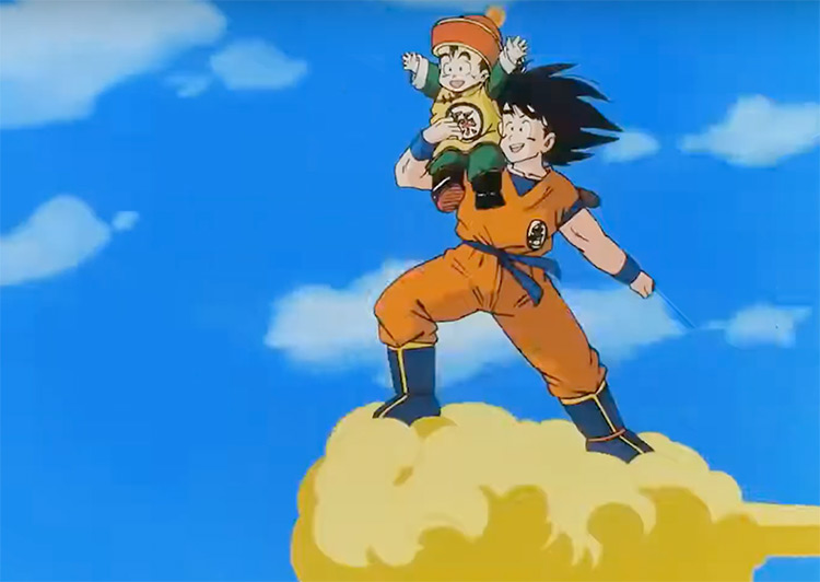 Son Goku flying with Gohan