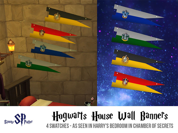 Hogwarts House Wall Banners - Sims 4 CC