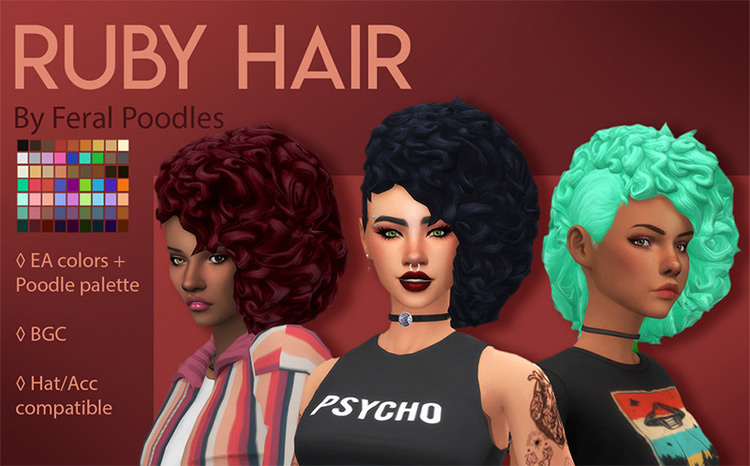 Side Shaved Afros in different colors - Sims 4 CC