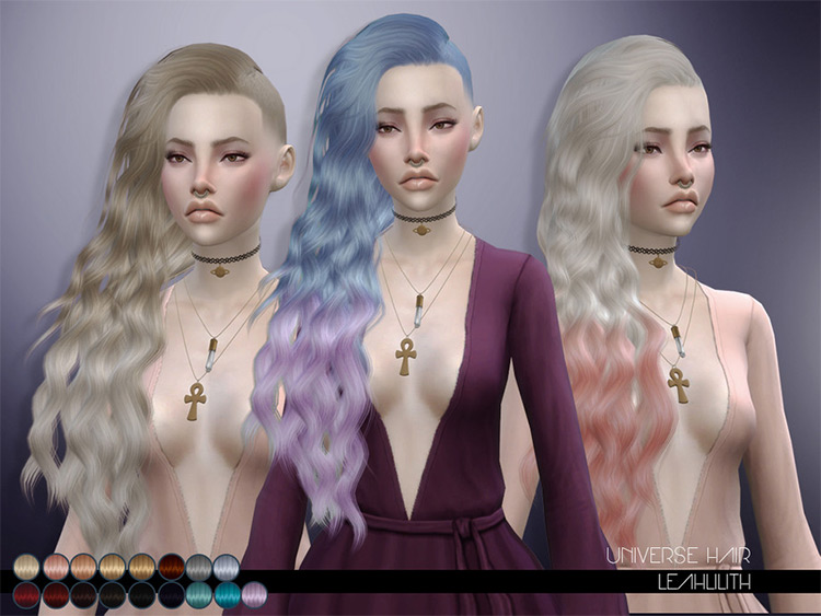 Long colorful hair side shaved effect - Sims 4 CC