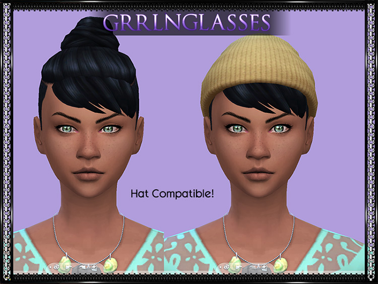 Dark Updo Hair with Side Shave - Sims 4 CC