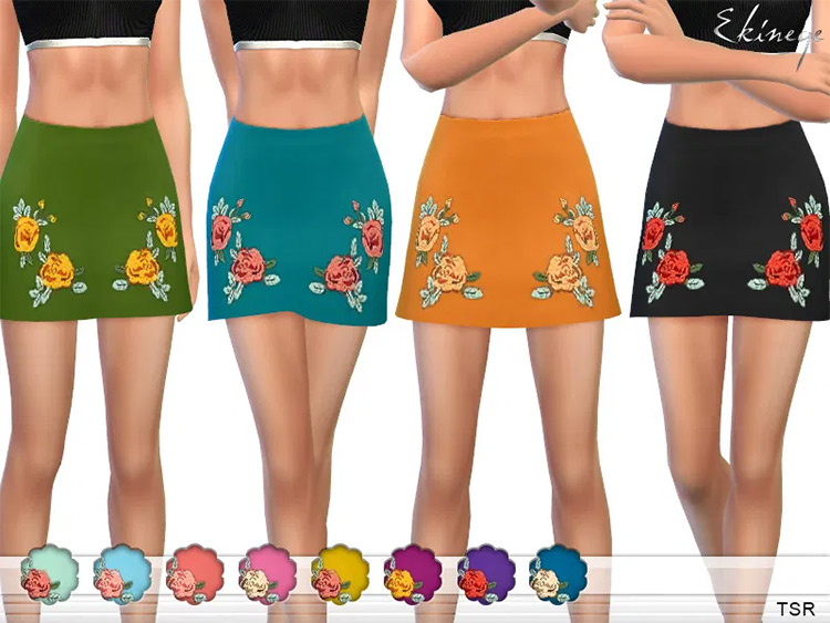 Rose pattern mini-skirt Sims4 CC