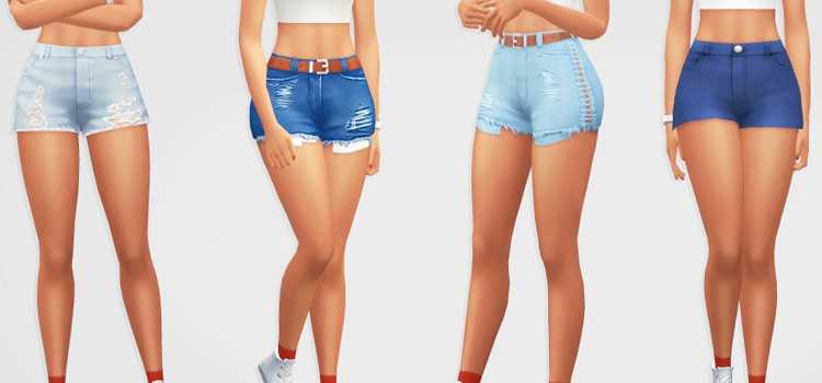 Girl poses wearing jean shorts - Sims 4 CC