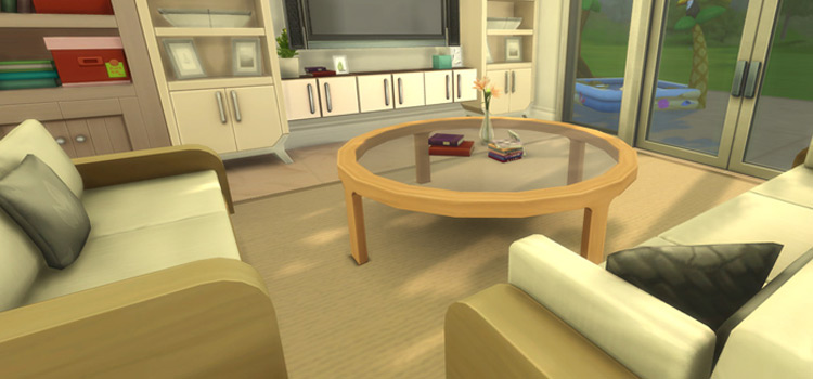 Rounded wooden and glass coffee table - Sims 4 CC
