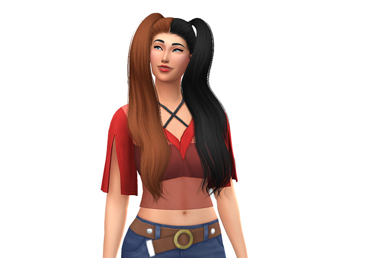 Brunette and Black hair ombre pigtails - Sims 4 CC