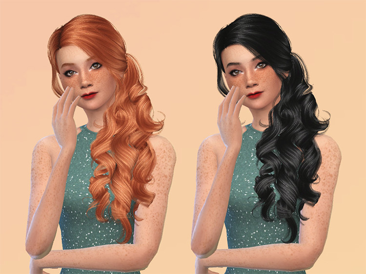 Curly Side Ponytail Sims4 CC - Recolored