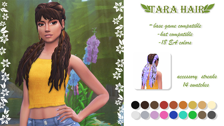 Long brunette hairdo with bangs & braids - Sims 4 CC