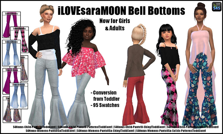 Bell Bottoms, custom 80s styles - Sims 4 CC