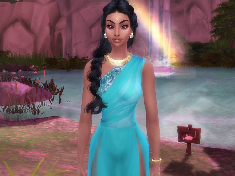 Jasmine from Aladdin dark braided hairstyle - Sims 4 CC