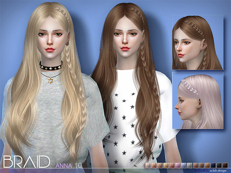 Long hair with small braid - Sims 4 CC
