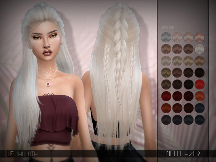 Long straight hair with braids in back - Sims 4 CC