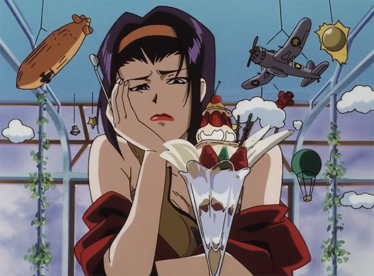 Anime girl eating parfait Faye Valentine