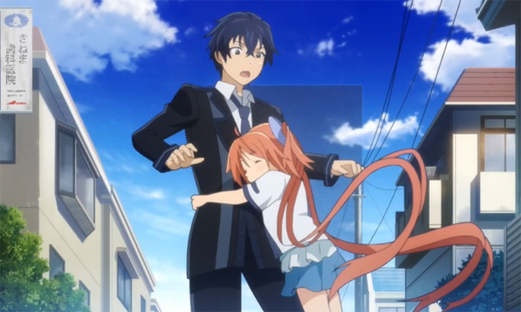 Little girl hugging a teenage boy - Anime Black Bullet