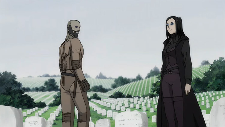 Characters in cemetery - Ergo Proxy Anime