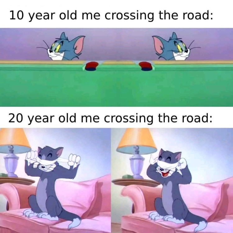 20 year old me crossing the road meme