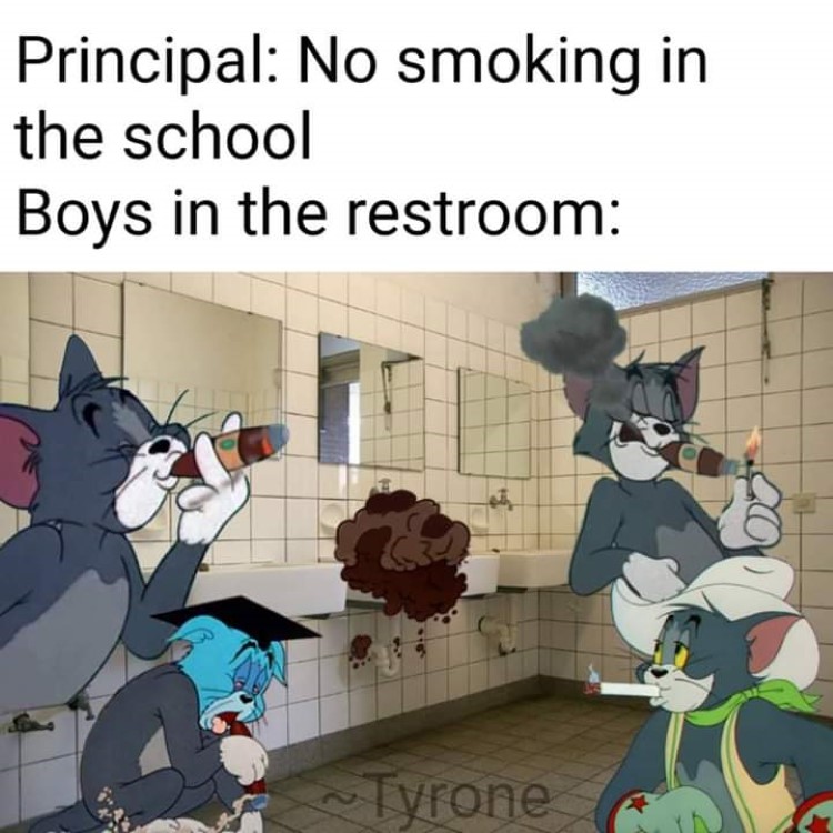 No smoking in the restroom, Tom cartoon meme