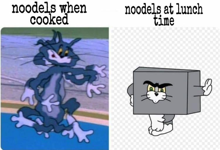 Noodels at lunch time meme