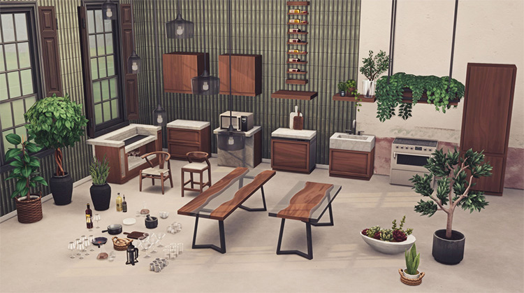 cc kitchen sims rustic stuff furniture pack packs kichen set harrie ts4 sets chair mods piece dining decor fandomspot collaboration