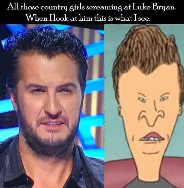 Luke Bryan looks like Butt-head meme.
