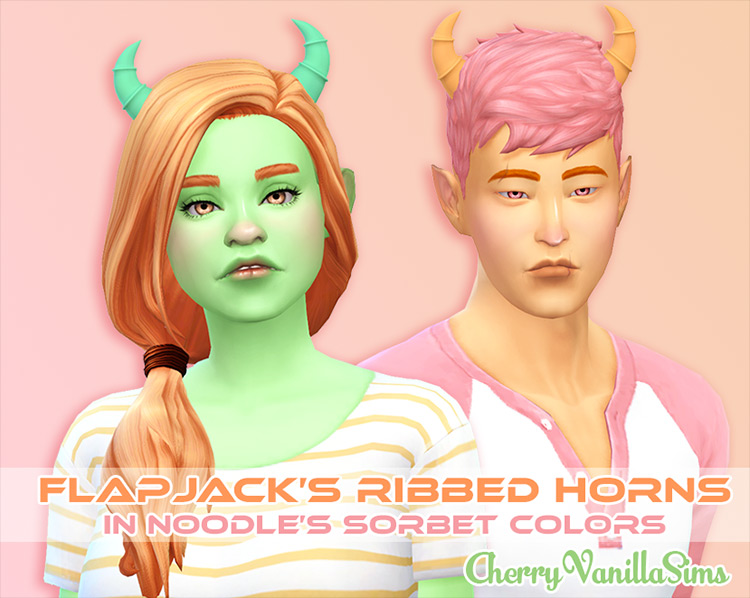 CherryVanillaSims Recolor of Flapjack’s Ribbed Horns CC for Sims 4
