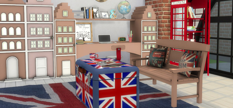 Union Jack bedroom CC set preview - The Sims 4