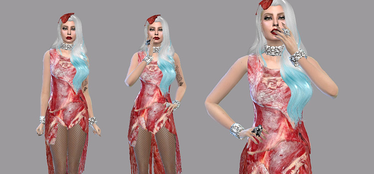 Lady Gaga Meat Dress Build in The Sims 4