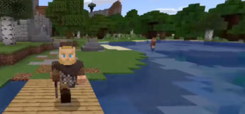 Blonde Viking Character on docks in Minecraft