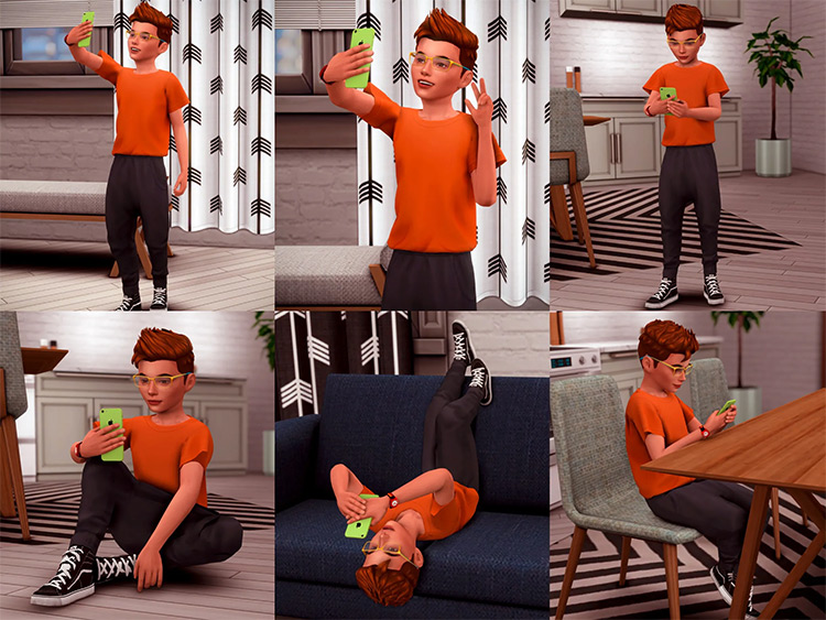 Kids With Their Phone Poses / Sims 4 CC