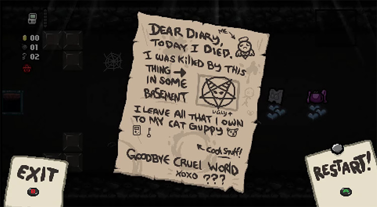 The Binding of Isaac (2011) Game Over Screen