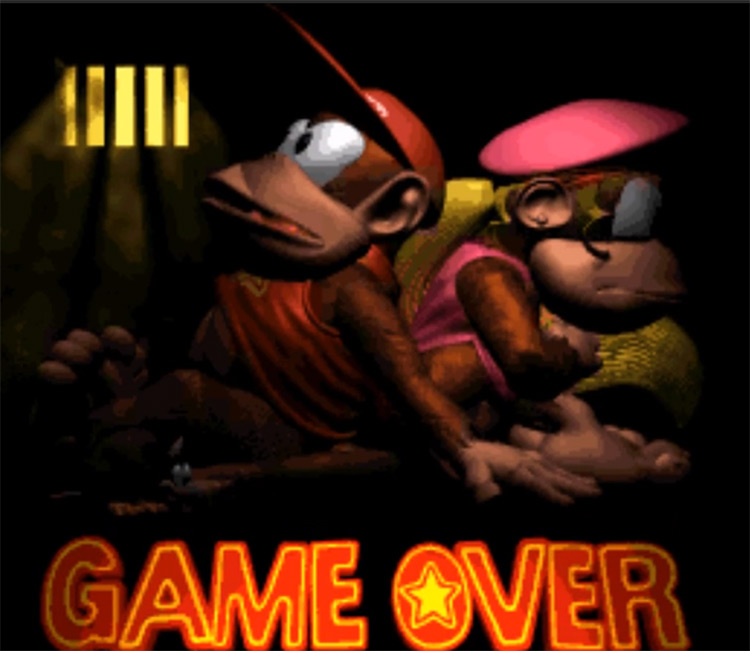 Donkey Kong Country 2 (1995) SNES Game Over Screen