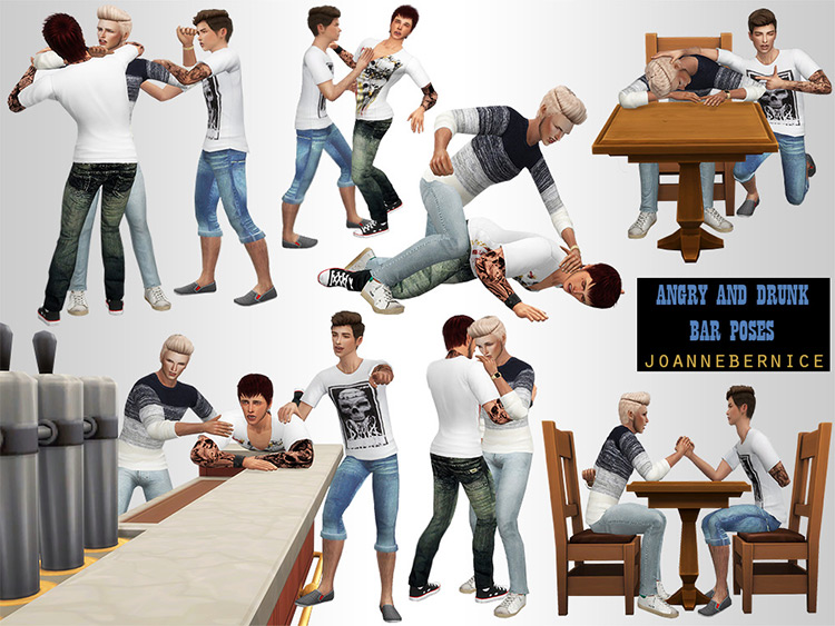 Crazy Angry Drunk Poses by joannebernice / The Sims 4