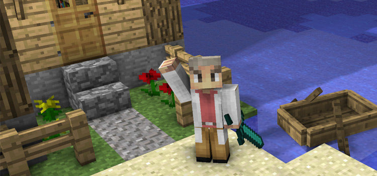 Professor Oak Skin Posing Outside Minecraft House