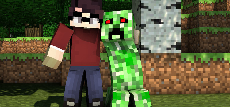 Male Glasses Minecraft Skin posing with Creeper