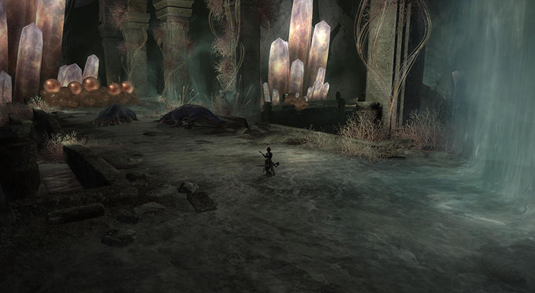 The sunken passage into the now silent City of Skalla. / FFXIV