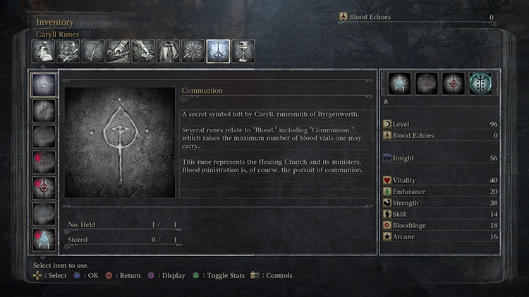 The Communion Caryll Rune’s item description / Bloodborne